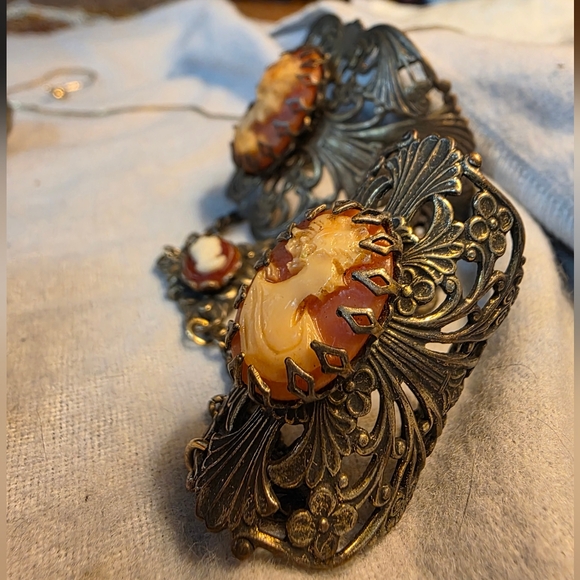 COPY - Antique VRare Rare x3 cameos Slave Bracelet Marked Numerous Places 925 - Picture 15 of 15